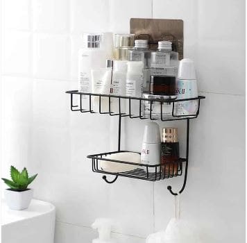 2 Layer Multipurpose Wall Rack, Kitchen Bathroom Corner Shelf Organizer, Bathroom Shower Caddy Basket, Soap Dish Holder Shelf With Hooks, Hanging Shower Caddy Rack, Self Adhesive Storage Organizer 2 Layer Multipurpose Wall Rack, Kitchen Bathroom Corner Shelf Organizer, Bathroom Shower Caddy Basket, Soap Dish Holder Shelf With Hooks, Hanging Shower Caddy Rack, Self Adhesive Storage Organizer